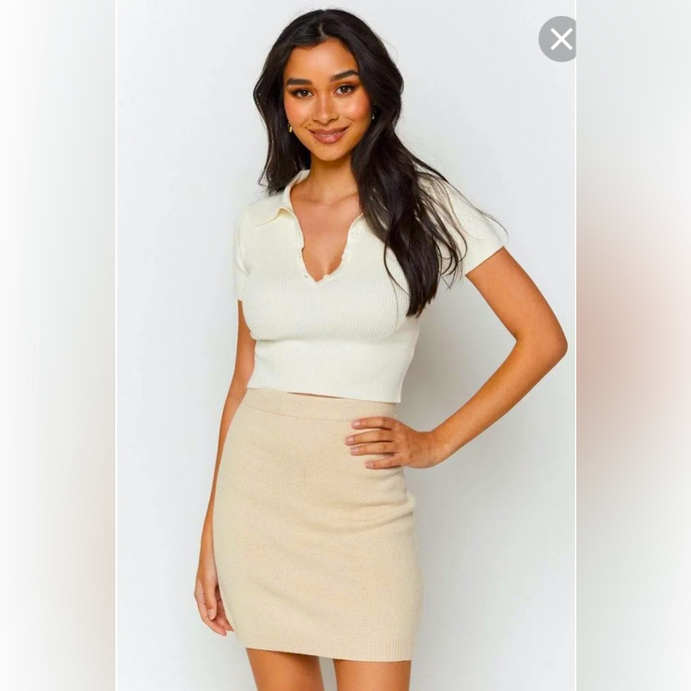 Lola Knit Mini Skirt in Cream Beginning Boutique NWT
